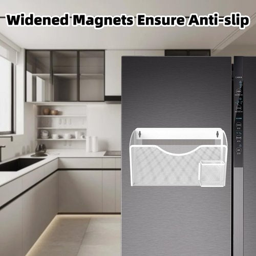 Magnetic File Holder 1 Pockets File Folder Organizer with Pen Holder, Office Hanging Magazine Rack for File Cabinets, Magnetic Paper Holder, No Drilling Mail Organizer for Refrigerator, Office (White)