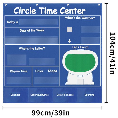 BOHEMIABY Circle Time Learning Center Classroom Pocket Chart Preschool, Educational Pocket Chart Teaching Materials, Learning Calendar Weather Counting Letter Color Shape (circle time learning center)