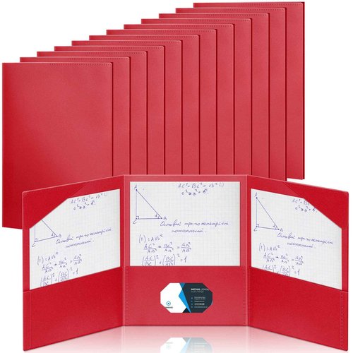 Tenceur 24 Pcs Tri Fold 3 Pocket Folder Plastic Folders with Pockets for Work Class Office Back to School Supplies(Red)