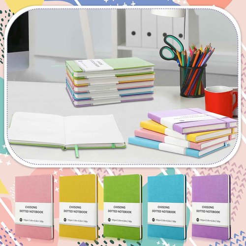 Chiisong 10 Pack Bullet Dotted Journal Notebook Bulk, A5 Dot Grid Notebook with 100 GSM Paper, Leather Hardcover Dotted Journal with 160 Pages for Women Men Writing Journaling Planning, 5.7 x 8.3 Inch