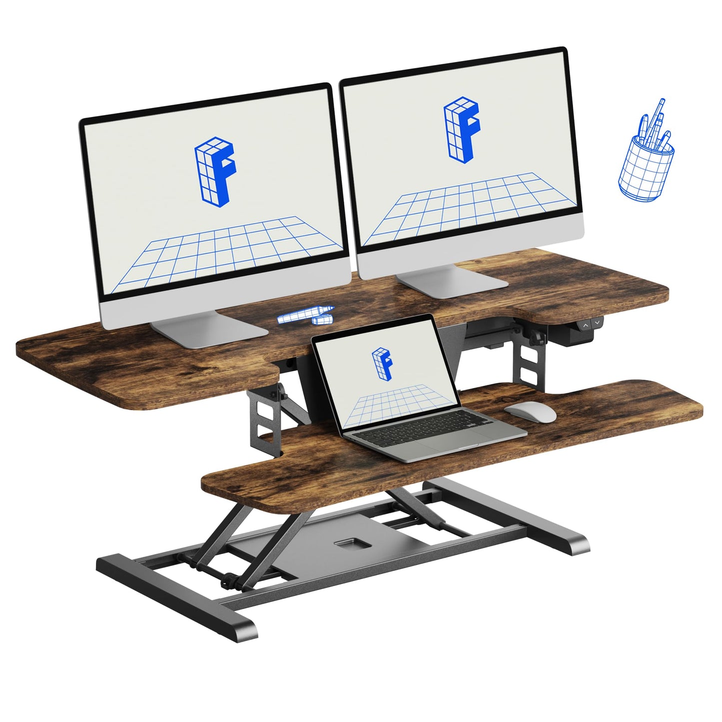 FLEXISPOT 42" Electric Standing Desk Converter Height Adjustable Desk Strong Weight Capacity Motorized Stand up Desk Riser for Office Home, Rustic Color