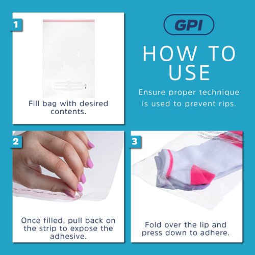 GPI - Pack of 500 12" X 15" Clear Self Seal Poly Bags, 1.5 Mil - Resealable Polybags with Adhesive Strip & Suffocation Warning for Packaging T Shirts Clothing. Perfect for Shipping Supplies with FBA