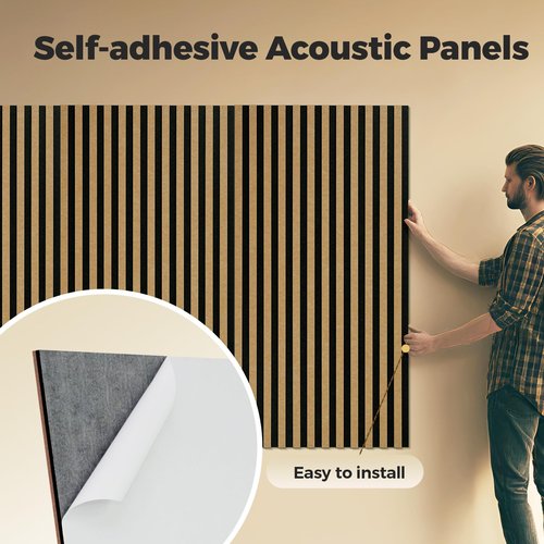 Keemute 4-Pack Bilayer Acoustic Wall Panels Large Self-Adhesive, 47.2” * 23.6” * 0.71” Soundproof Wall Panel, Acoustical Barrier of Polyester Fiber, Decorative Panels for Home&Office ,Black+Brown