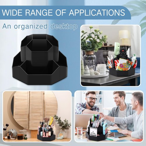 Sunnychicc 2 Pcs 9 Slots 360° Rotating Pencil Pen Holder for Desk,Rotating Desk Organizer for Office Home Art Supplies(Black)