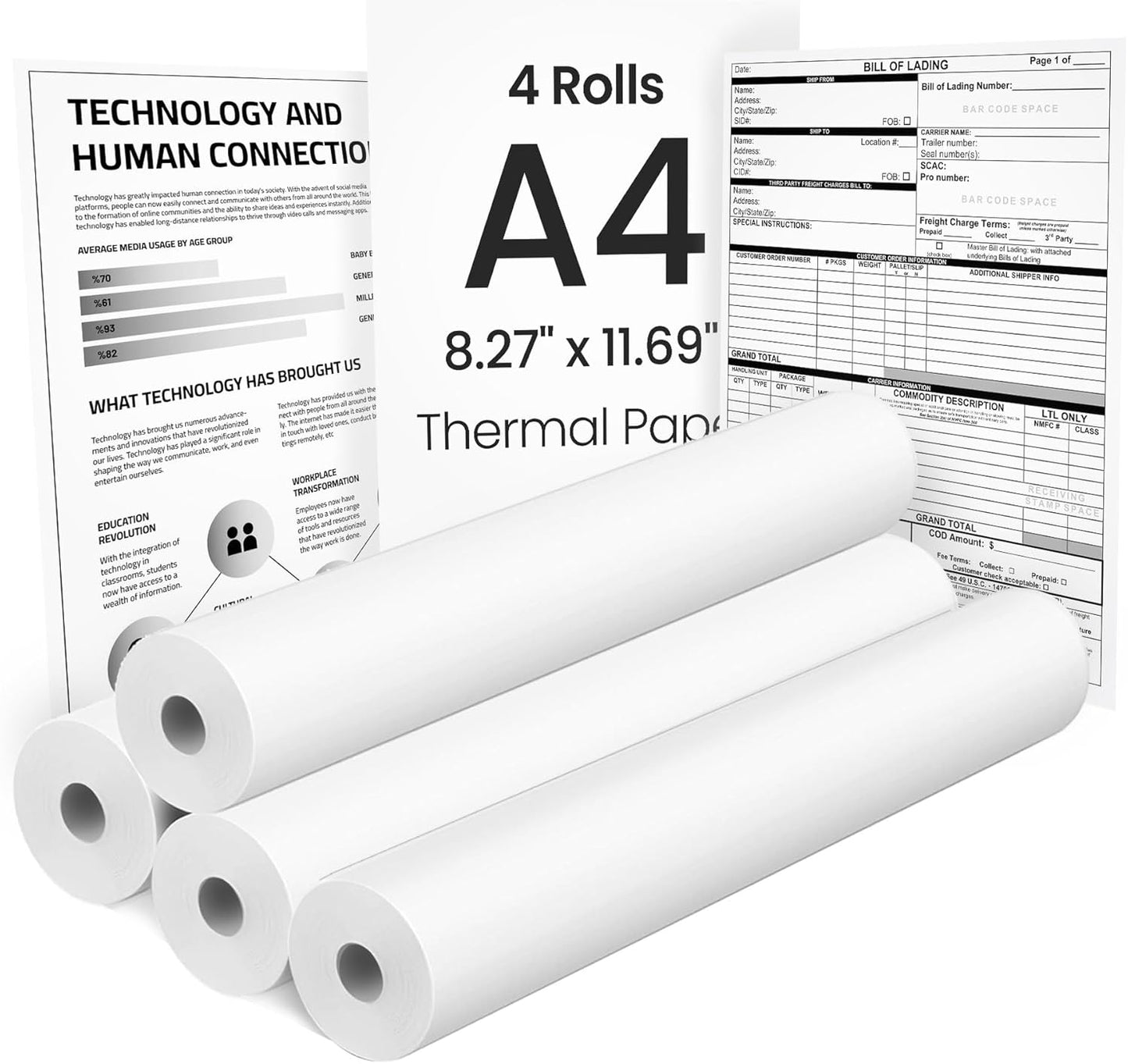 Thermal Paper Rolls | Quick-Dry A4 Size 8.27"x11.69" for A285M A282M A281M M835 M834 M832 Printers