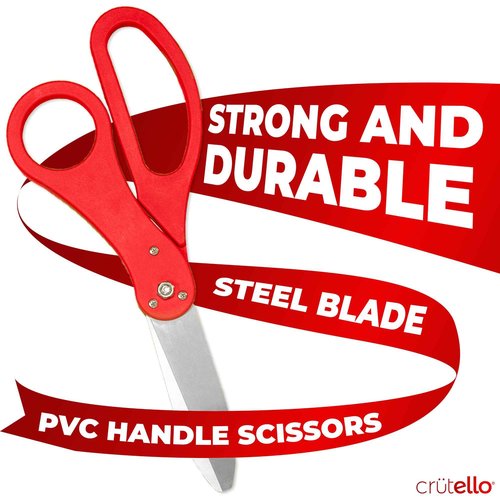 Crutello Ribbon Cutting Ceremony Kit - 21"Giant Scissors with Red Handle, 30ft Sparkle Giant Red Ribbon 4"Wide, 24 Balloons & 90ft Balloon Band for Grand Opening Decorations