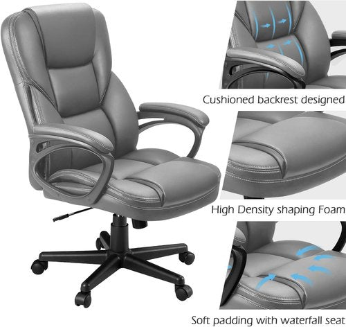 Furmax Executive Office Chair - High Back Adjustable Swivel Desk Chair with Lumbar Support | Gray PU Leather