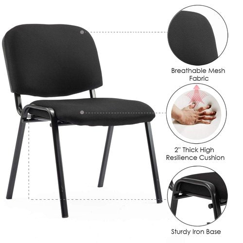 Stackable Chairs, Waiting Conference Room Office Reception Chair Armless Guest Stacking Chair for Breakroom Banquet Lobby Hall Training Room (Mesh-Cushion,Black,5PCS)
