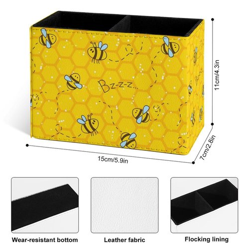 Famame Honeycomb Cute Bee Pencil Holder for Desk, Leather Desktop Container Pen Cup Storage Study Table Pen Organizer Makeup Brushes Holder for Office Home