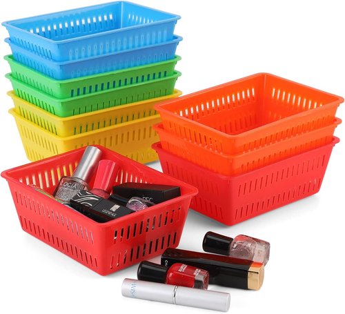 Mini Storage Baskets by [Brand Name] - Colorful Plastic Organizer Bins for Home & Office | 10 Pack, 6.1"L x 4.5"W x 2.4"H