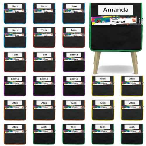 24pcs Chair Pockets for Classrooms 15.6 x 16.8 Inch, Seat Sacks for Classroom Chairs, Classrooms Chair Pockets, Student Chair Pockets Organizer with Multiple Pockets for Books, Stationery & Supplies
