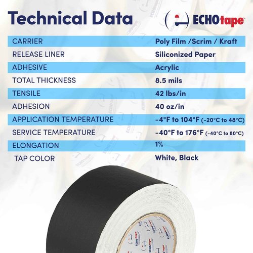 ECHOtape FS-G7735 | All Weather Lamtec WMP-10/PSK Facing Tape | Metal Building Insulation Tape | Black Seam and Repair Tape | Cold Weather Acrylic Adhesive | Contractor Tape | 2.83 in x 50 yds