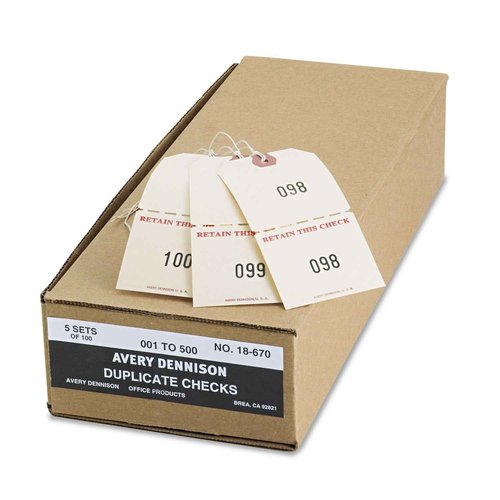 Avery 18670 Duplicate Auto Park Tags, 1-500, 4 3/4 x 2 3/8, Manila (Box of 500)