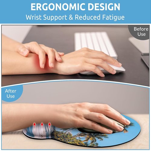 KONVINIT Ergonomic Mouse Pad - Comfortable Wrist Rest & Non-Slip Base | Small Beach Design for Office