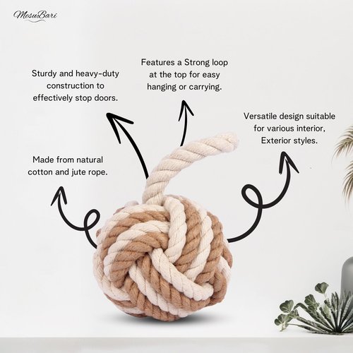 MesuBari Nautical Door Stop 6 inch Sailor's Knot Rope Doorstop with Handle, Heavy Weighted (4lbs) Cotton & Jute Rope, Twisted Design for Bedroom, Living Room, Window Wedge, Bookend