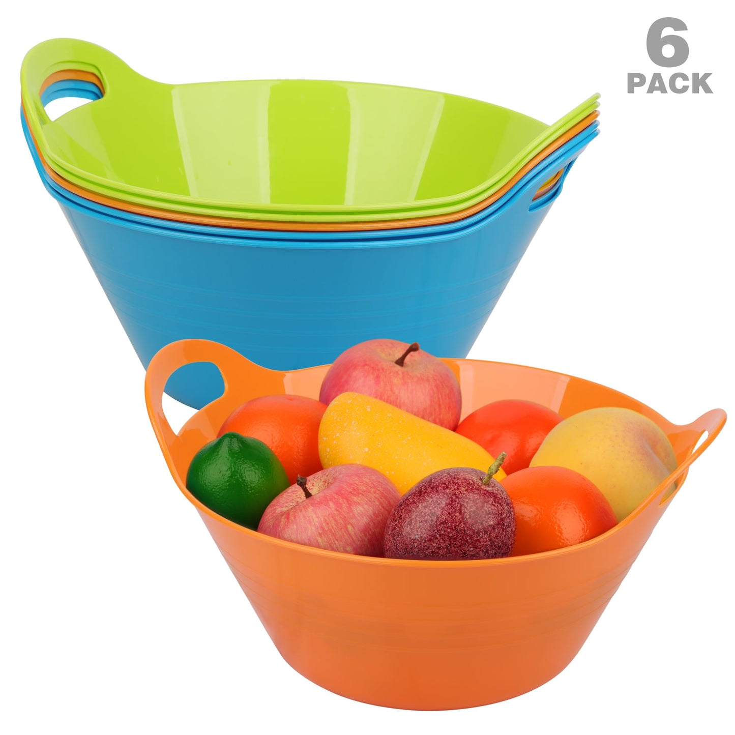 Tiawudi 6 Pack Snack Bowls (4.9L Large), Plastic Serving Bowls for Party, Large Bowls with Handles for Kitchen, Fruit, Cereal, Candy, Salad and Chip, Microwave Safe