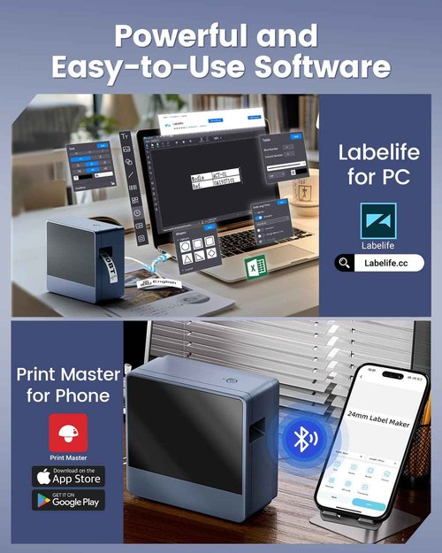 1 Inch Label Maker Machine with-Tape, 24mm Labeler Large Print Rechargeable, Wireless Bluetooth Thermal Transfer Printer Print Labels-Waterproof 9mm~24mm, Auto-Cut, P780BT for Home Office Business Use