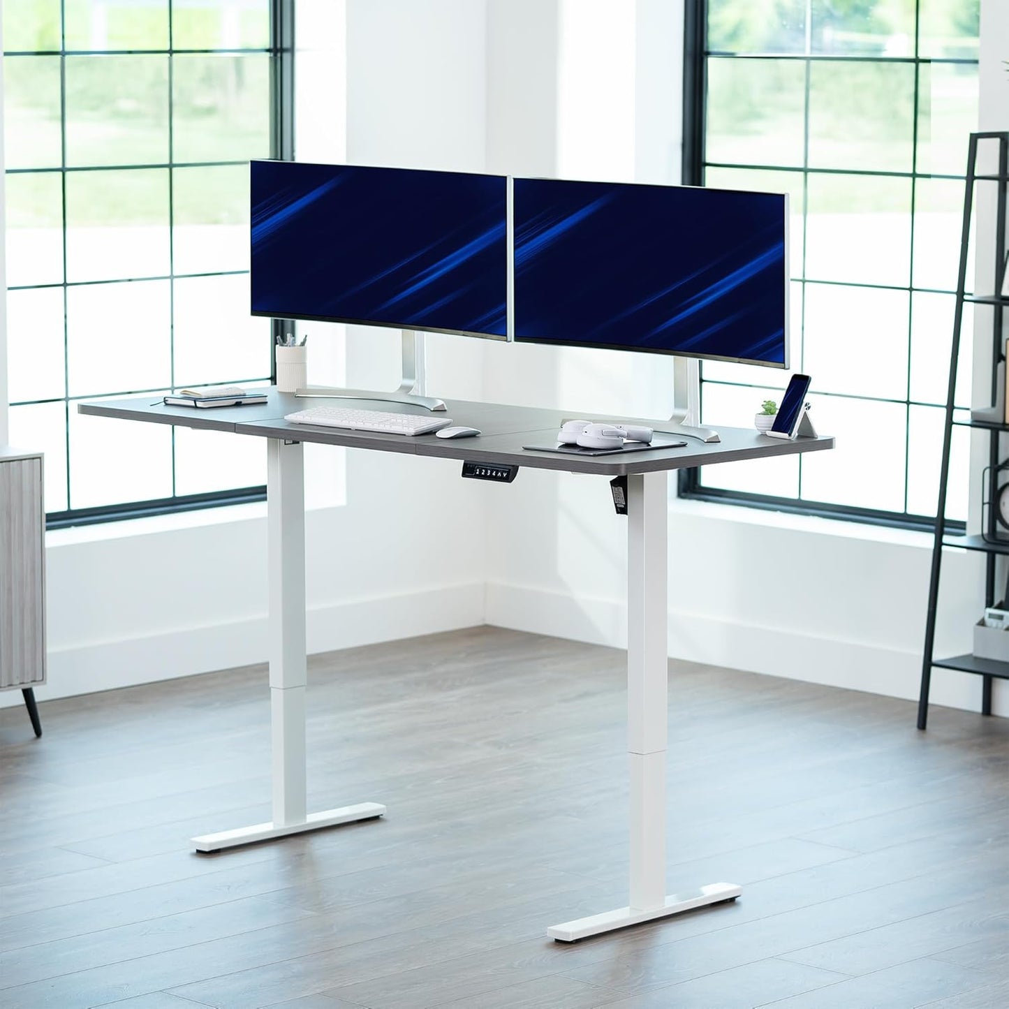 VIVO Electric Standing Desk - Memory Height Adjustment, 71"x30", Dark Gray Top & White Frame, 220 lbs Capacity