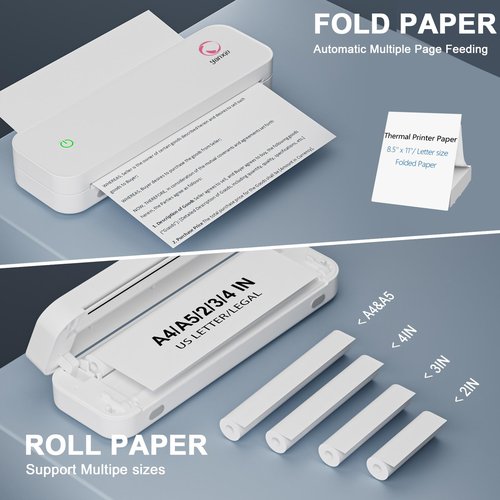 yanxio Portable Printers Wireless for Travel, Portable Printer, Inkless Thermal Printer, Support A4/8.5 x 11'' Thermal Paper for Office, Travel, Home, Support iOS, Android, Windows (White)