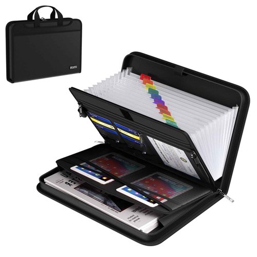 Broadfdo Fireproof & Waterproof Accordion File Organizer, 13-Pocket Expanding Document Organizer with Handle & Labels, Durable Heat-Resistant Folder for A4/Letter Files, Safe Home Office Travel Hold