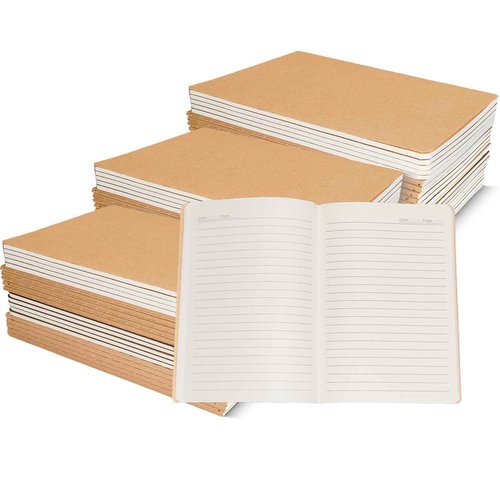TAZQINCO 60 Packs A5 Lined Kraft Notebooks Bulk, 80GSM Thick Paper 36 Sheets 72 Pages (Upgraded From 30 Sheets 60 Pages), 8.15x5.5in Size, Journaling Notebooks, Kraft Soft Cover Composition Notepad, Ruled Subject Notebooks, Travel Diary, Journals Memo, Fo