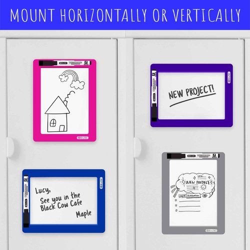 BAZIC Products White Board 5"x7", Magnet Attached to Locker, Small Plastic Frame Dry Erase Board 1 Dry Erase Marker, 4-Pack
