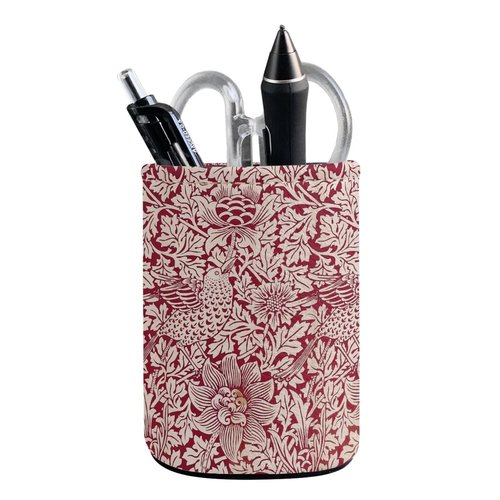ZCFYGDX William Morris Flower Print Pen Holder Pencil Cup Container PU Leather Desk Organizer Stand Decor Makeup Brush Scissor Holder Decoration Office Desk Home Office Supplies Accessories