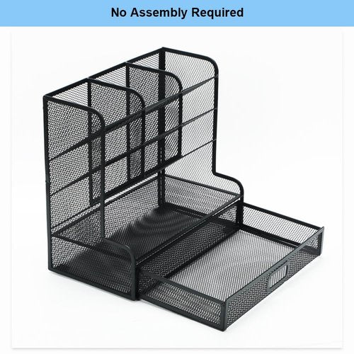 AUSTARK Desk Organizer with Drawer, Desktop Stationery Organizer, Pen Holder for Desk, Mesh Metal Desk Accessories Workspace Organizers for Art Supplies Office School Home (Black)