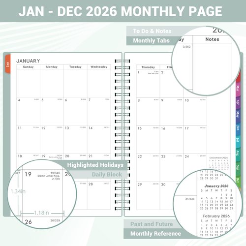 2026 Planner - 2026 Planner Weekly and Monthly from Jan. 2026 - Dec. 2026, Calendar Planner 2026 with Monthly Tabs, Inner Pocket, 8.5" x 6.4"