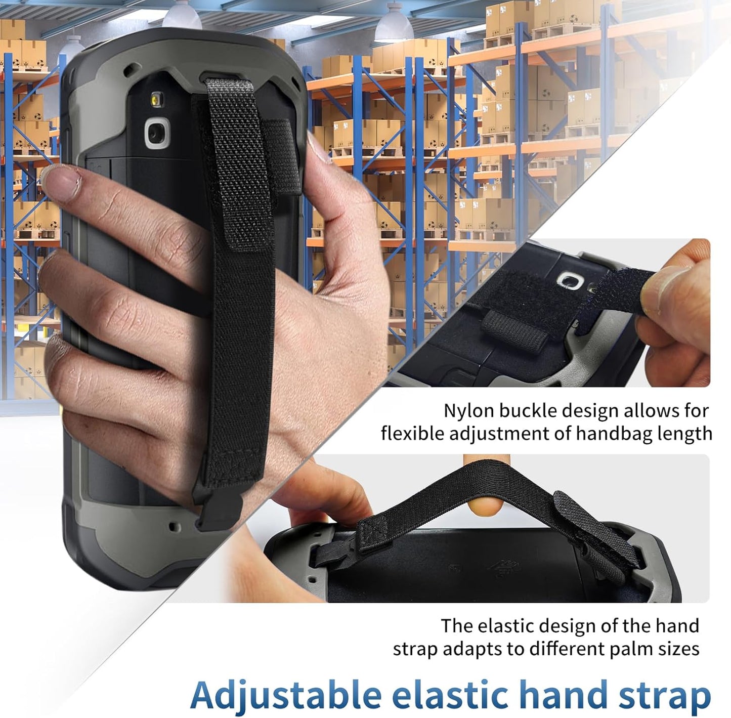 Zebra Protective Case Cover - Rugged Boot with Hand Strap & Tempered Glass for TC51/TC52/TC56/TC57 (Black)