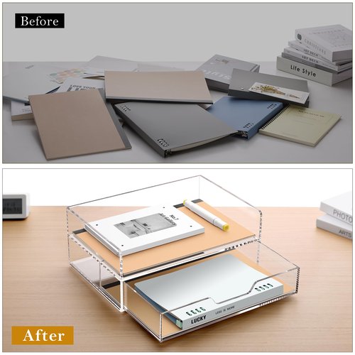 SANRUI Desk Organizer with Sliding Drawer Desk Organizers and Accessories for Office Organization and Storage, Acrylic File Organizer Drawer Stackable 2-Tier Paper Organizer,Clear