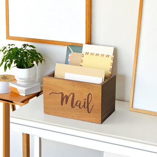 LBEMEY Mail Holder Storage Organizer Box,Acacia Wood Mail Organizer Countertop,Desktop Letters, Bills, Notes and Postcard Bin for Home Office Dorm Room