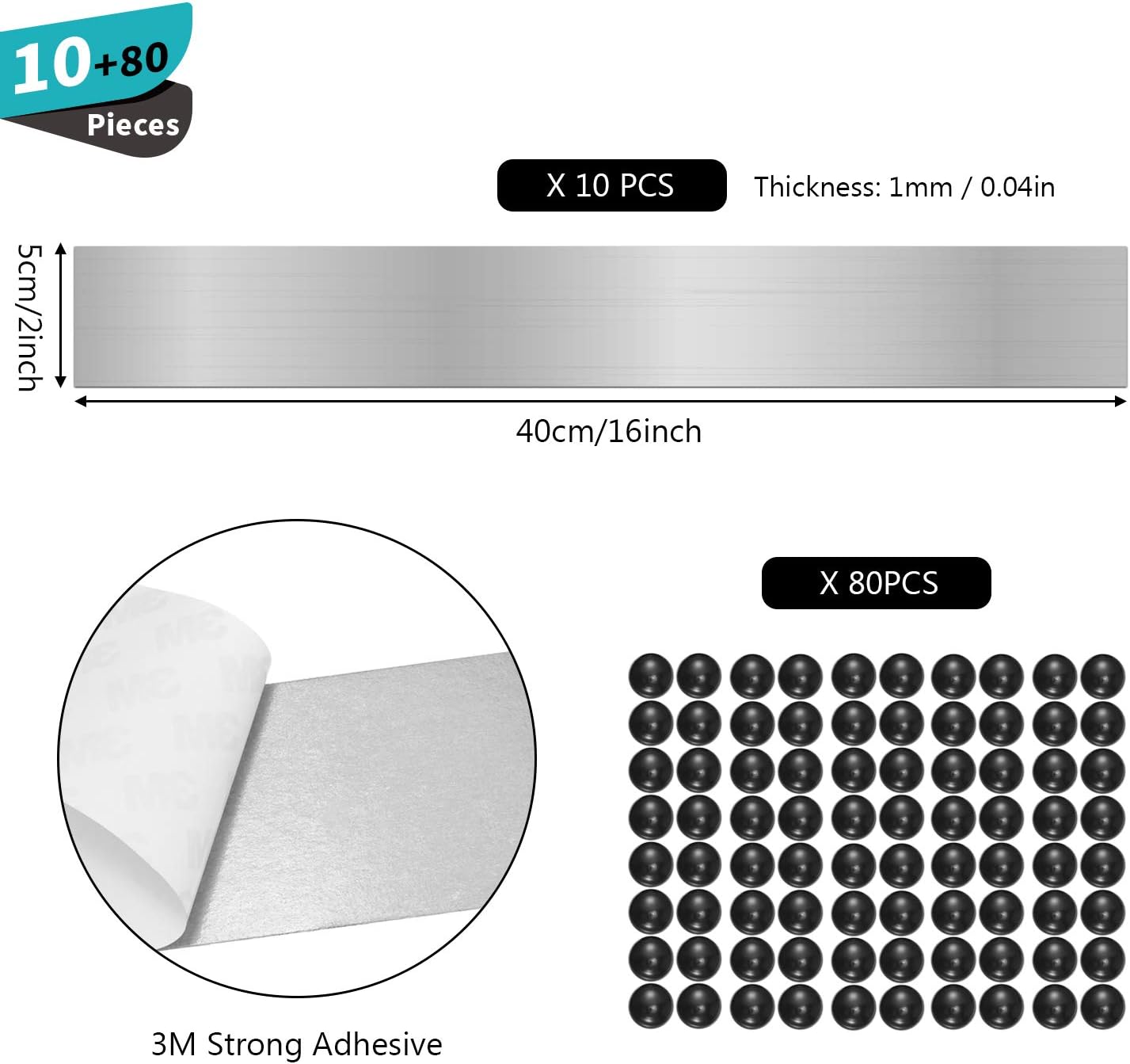 Zonon Magnetic Whiteboard Strips - 6 Pieces, 2 x 16 Inch, Adhesive Backing for Home & Office Use