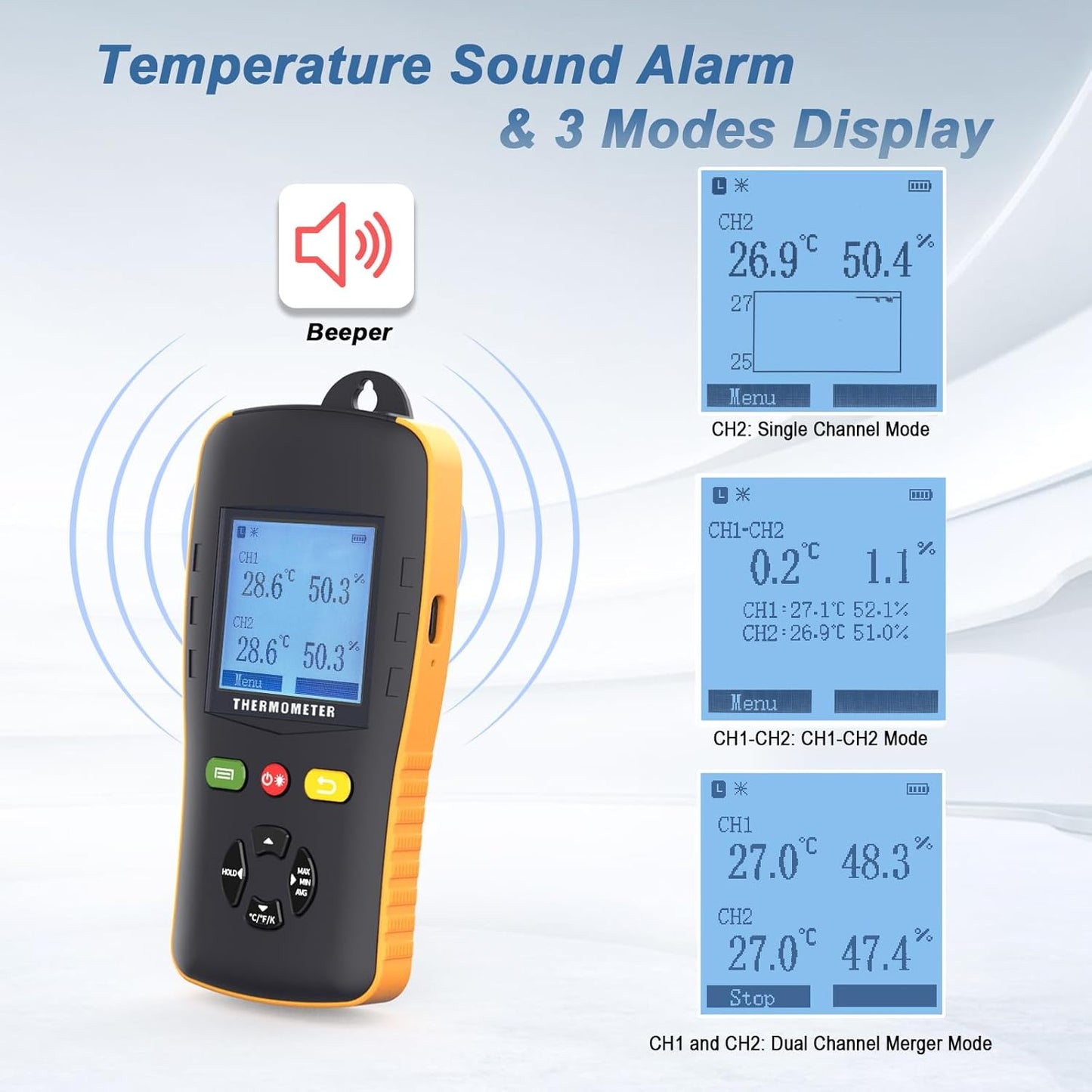 Tzone Temperature & Humidity Data Logger - Dual Channel USB Probe for Accurate Readings | Ideal for Greenhouses & Labs