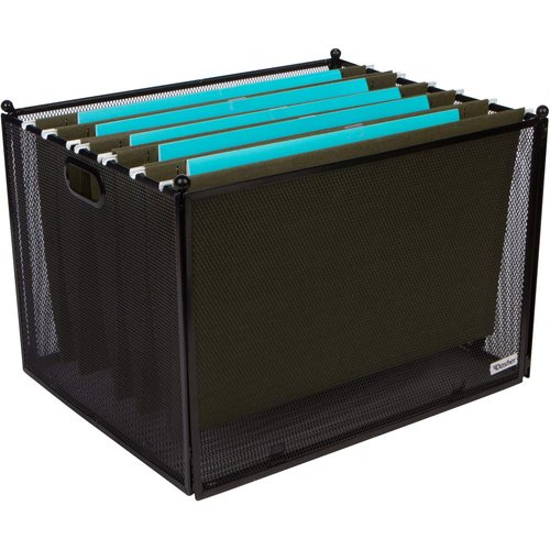 Hanging File Organizer Mesh Box, Supports Letter and Legal-Sized Hanging Folders, Modern Black Metal Mesh File Crate, Collapsible Document Organizer Box for Home or Office Storage
