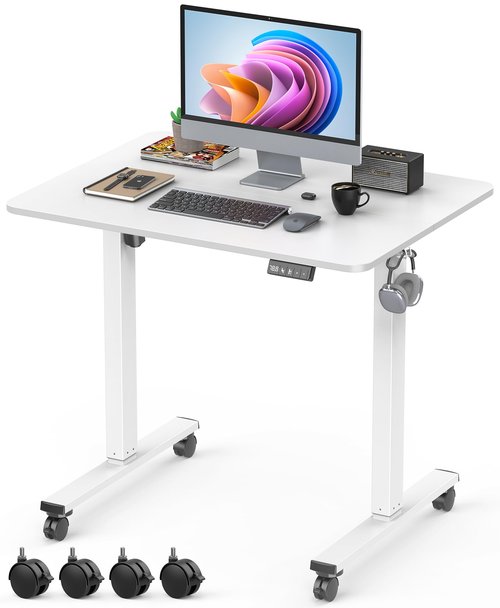 Xyndyx Small Height Adjustable Electric Standing Desk, 31.5" x 23.6" Sit Stand up Desk with Splice Board, Ergonomic Rising Computer Home Office Desk Table with Memory Preset, White Frame/White Top