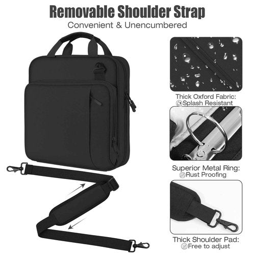 MoKo Zipper Binder, 2 Inch 3 Ring Binder with Zipper, 500 Sheet Capacity Zip Up Binders with Shoulder Strap Handle, Multi-Pocket Zip Up Binders for Middle School Student, Black