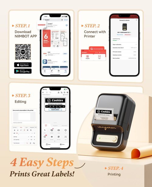 NIIMBOT B21 Label Printer,Bluetooth Thermal Label Maker,Ideal for Home Organization,Business,Ofice,50x30mm Label,230Pcs(Black)