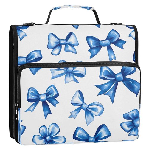 Zhirexin Blue Bow 3 Ring Binder,500 Sheets Capacity Zipper Binder Organizer with Shoulder Strap & Handle