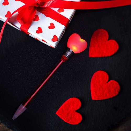 Zonon 36 Piece Valentine‘s Day Pen Heart LED Ballpoint Ink Pen Glow in The Dark Valentine‘s Day Party Favors Office Supplies(Chic Style)