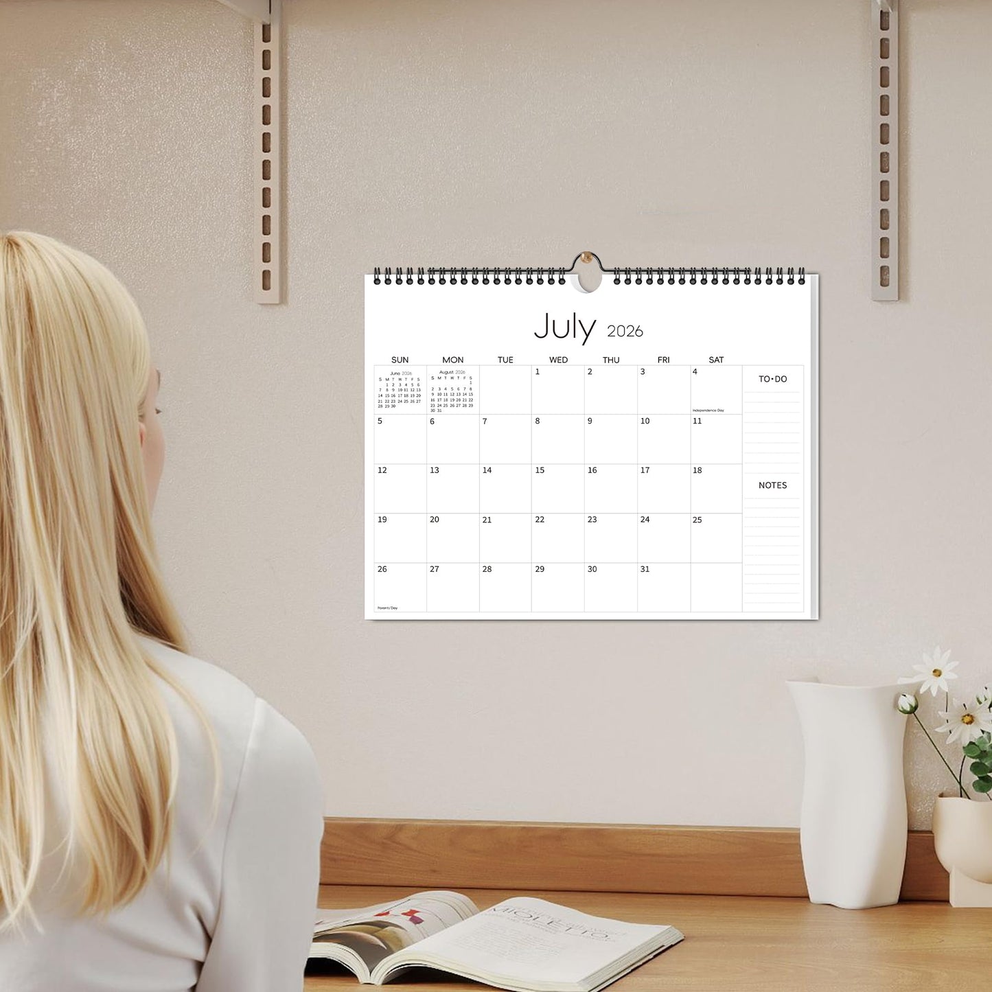 Aesthetic Wall Calendar 2026-2027, 18 Monthly Horizontal Hanging Calendar from January 2026 to June 2027, 14.5" x 11.5" Minimalist Modern & Simple Paper Wall Calendar for School, Home, Office