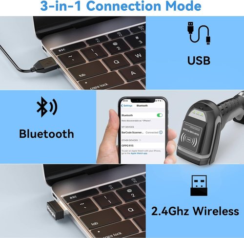 Alacrity Wireless Charging Barcode Scanner | 1D & 2D Reader with UHF RFID | 3-in-1 Bluetooth Connectivity