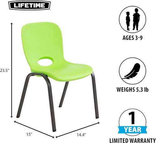 Lifetime 80473 Kids Stacking Chair Set - 4 Pack in Vibrant Lime Green for Playrooms