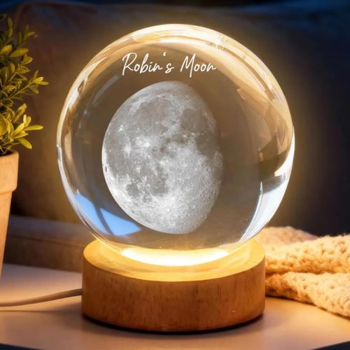 Personalized Moon Phase 3D Crystal Ball - Custom LED Night Light for Birthdays | Unique Gift for Friends & Family