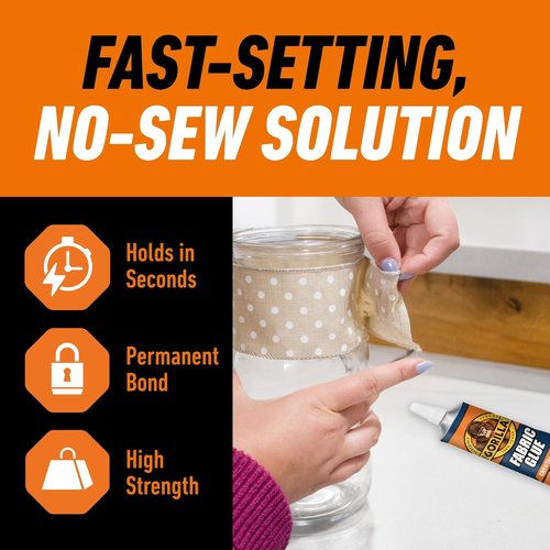 Gorilla Fabric Glue - 100% Waterproof No Sew Solution | Permanent Bond, 2.5fl oz/73ml, Clear (Pack of 3)