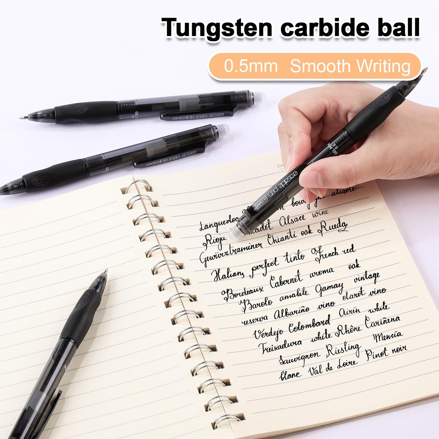 USUAL Retractable Erasable Pens 12 Black Erasable Gel Pen 0.5mm Erasable Gel Pens Black Make Mistakes Disappear Smooth Writing Pen Office Back-to-School Supplies (Black)