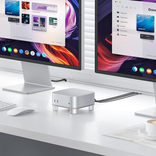 OMOTON Aluminum Stand for Mac mini M4 and M4 Pro, Cooling Desktop Holder Mount, Convenient Access to Power Button, Durable and Sturdy Design, Silver
