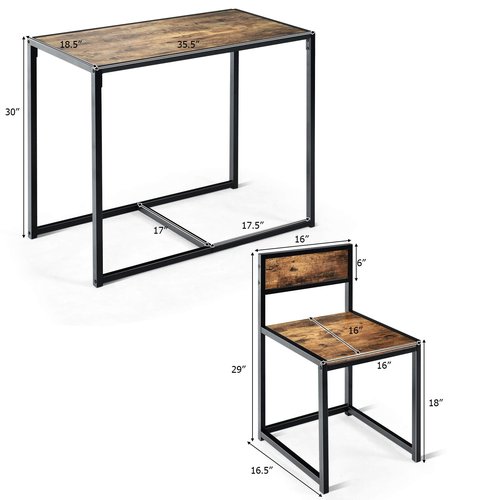 Giantex 3 Piece Dining Set, Industrial Dining Table with 2 Chairs, Small Kitchen Table Set with Metal Frame, Compact Bistro Table Set, Pub Breakfast Table for Small Space, Apartment (Antique)