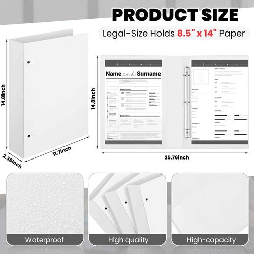 Henoyso 4 Pcs Legal Size Binder 3 Ring 2" Durable White Binders for 8.5" x 14" Paper Hold up to 375 Sheets for Documents Artwork Blueprints, Office, Home, Work Places