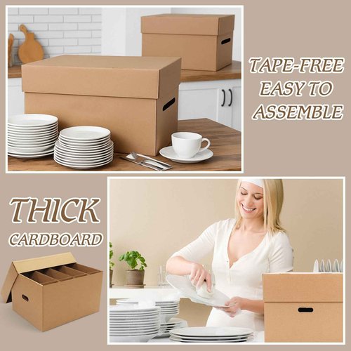 Fuyoooo 2 Pack Large Dish Packing Boxes for Moving with Divider 20 x 15 x 12 Inch Kitchen Moving Boxes with Reinforced Handle Lid Packing Supplies for Dishes and Glassware